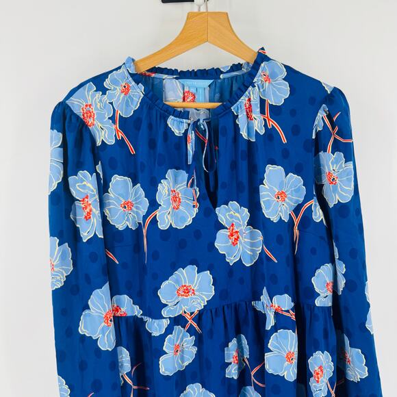 Draper James Blue Floral Tiered Long Sleeve Dress Size XL Romantic Bold - Picture 4 of 11